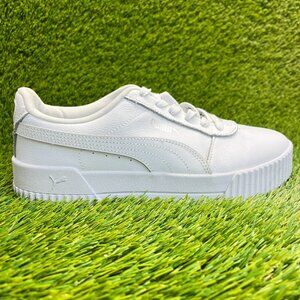 Puma Carina Womens Size 9 Triple White Athletic Leather Walking Shoes Sneakers